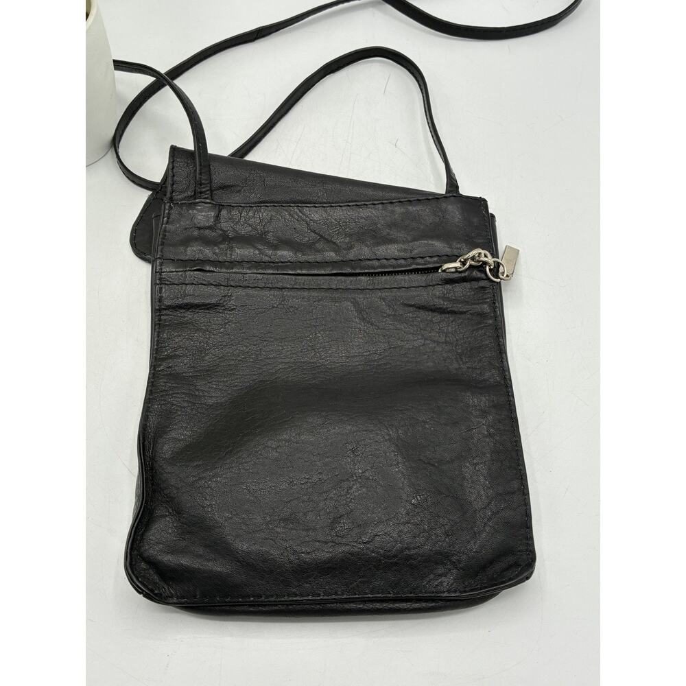 Vintage Genuine Leather Crossbody Bag Black Flap Front Small Purse Unbranded - Picture 7 of 8